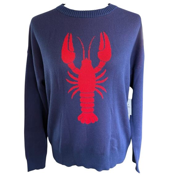 Nikka K Blue and Red Crewneck Sweater Lobster S Coastalpreppy Fishingcore Preppy - Picture 1 of 10